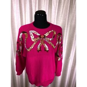 VTG Beaded Sweater Western Connection Pink Nylon Acrylic Sequin Beads Size M